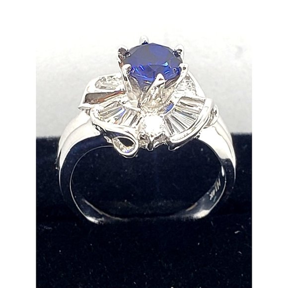 Cocktail Ring 14k white gold, Blue Cubic Zirconia Size 7.5 - Picture 1 of 13